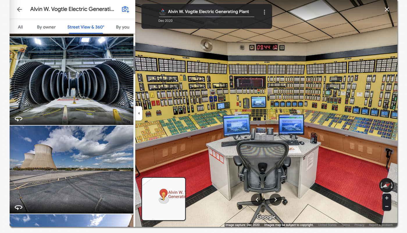 A screenshot of Google Business View from Southern Nuclear's Plant Vogtle.