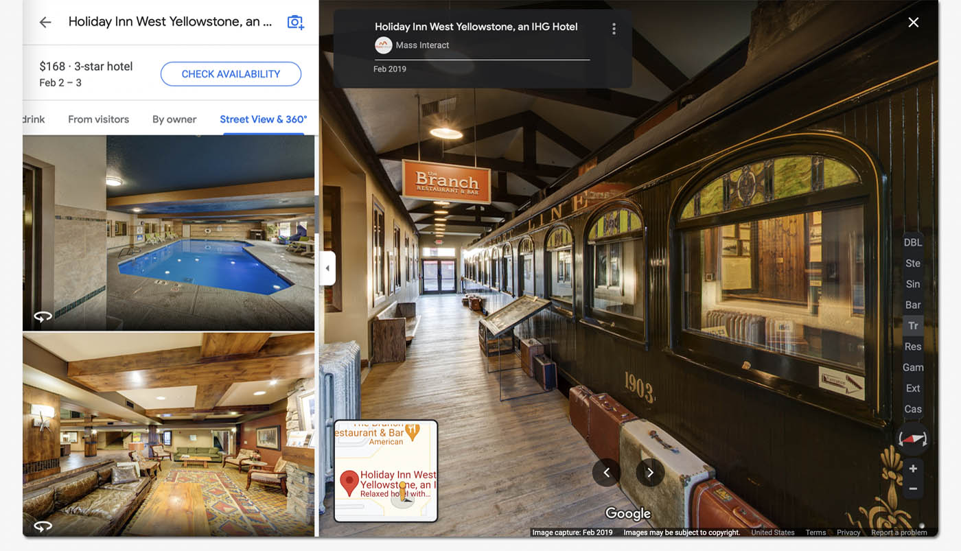 Screenshot of Google Business View for a large hotel and convention center in Yellowstone.