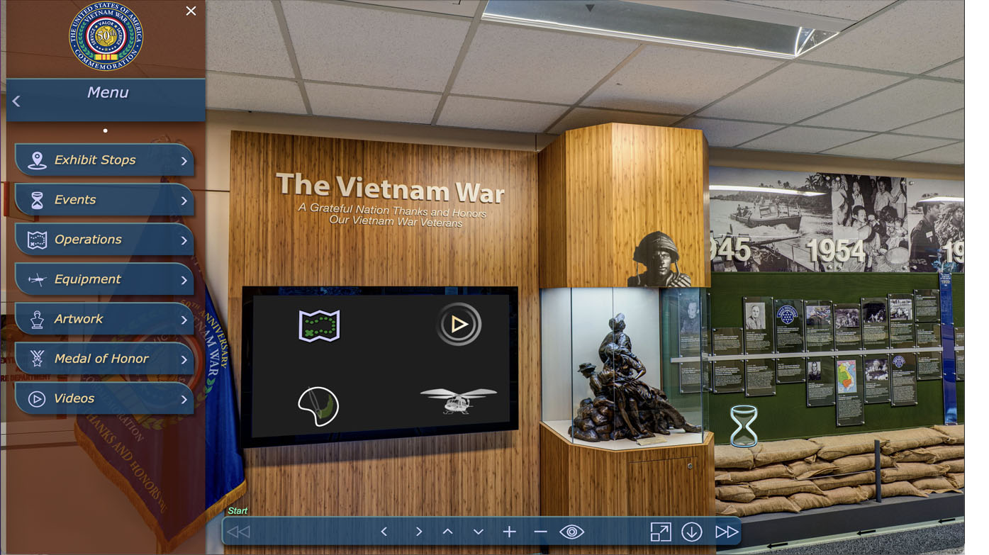 Screenshot of a virtual tour of the Vietnam War Exhibit at the Pentagon.