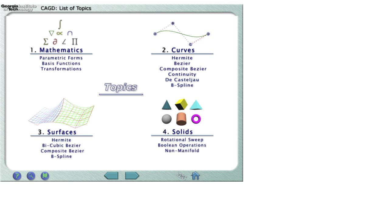 Original computer-aided geometric design course menu