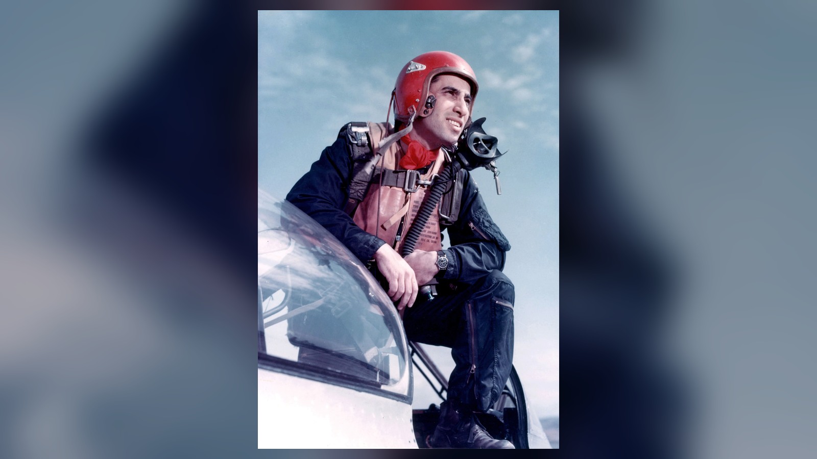 James Jabara standing on an F-86 Sabre in 1953