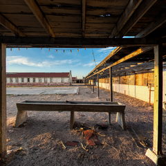 Historic adobe walls and shaded porch at Rio Vista