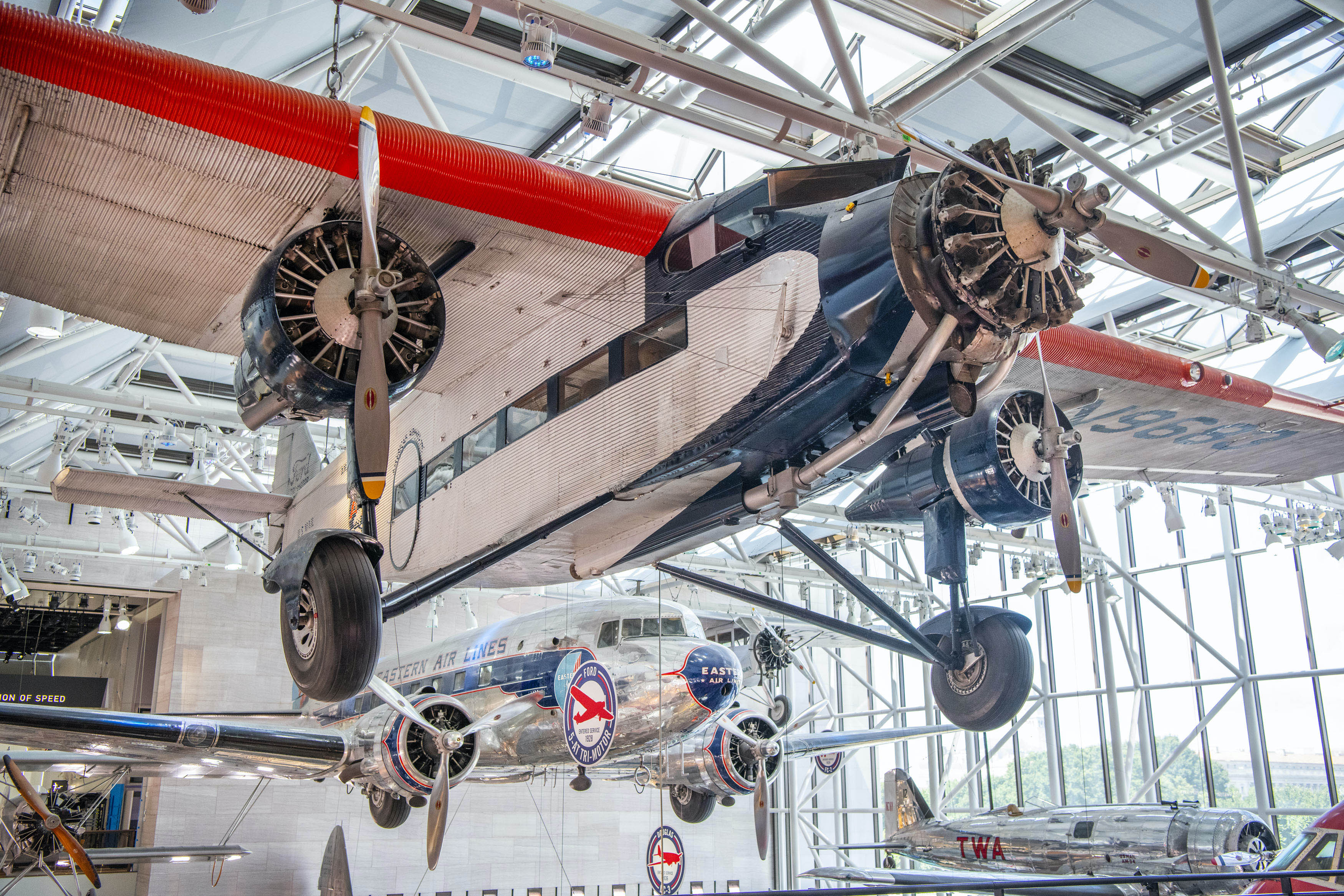 Three-engine corrugated-metal airplane marked American Airways and U.S. Mail, registration NC9683.