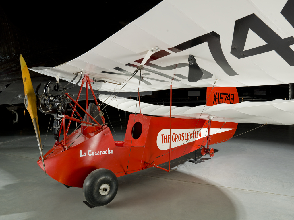 Red and white, single-seat Mignet-Crosley HM.14 with staggered wings and fixed landing gear.
