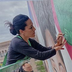 Mural and visual identity stories inside the exhibition